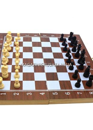 Настольная игра шахматы, шашки, нарды 3в1 (деревянная доска, фигурки пластик) f22016