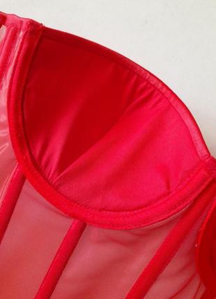 Женский корсет с чашечками, люкс корсет на одежду или на тело, роскошный корсет на косточках красный6 фото