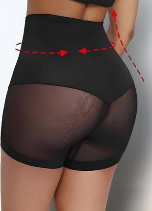 Женские шорты моделирующие панталоны с утяжкой животика против натирания со средней посадкой сетчатые черные6 фото