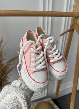 Пудра розовые женские кроссовки кеды на высокой подошве утолщенной10 фото