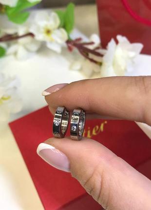 Серьги мини стиль cartier в серебре с камушками