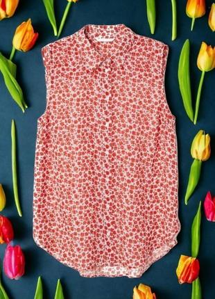 Брендовая шифоновая блуза на пуговицах h&m марокко принт цветы этикетка