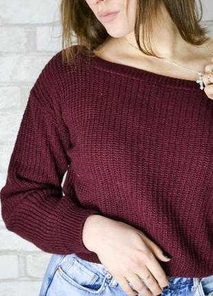 Нереально красивый и стильный вязаный свитерок-оверсайз цвета марсала.4 фото