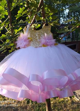 Платье на годик 1 один год день рождения нарядное бальное м лэнтой фатиновое белое