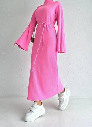 Длинное платье макси с рукавами. ткань: плотный дорогой рубчик, туречка 
▪️цвет: черный, шоколад, розовый, горчица1 фото