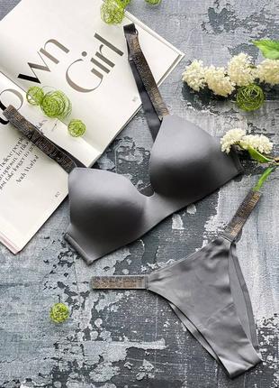 Бесшовный комплект нижнего белья из атласа victoria's secret6 фото