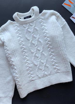 👚стильный белый свитер с чокером/молочный тёплый вязаный свитер осень-зима с плетением👚4 фото