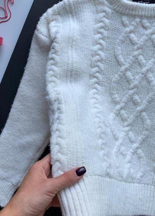 👚стильный белый свитер с чокером/молочный тёплый вязаный свитер осень-зима с плетением👚6 фото