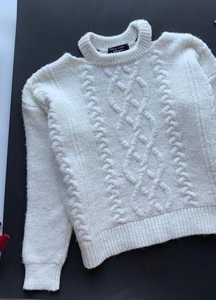 👚стильный белый свитер с чокером/молочный тёплый вязаный свитер осень-зима с плетением👚9 фото