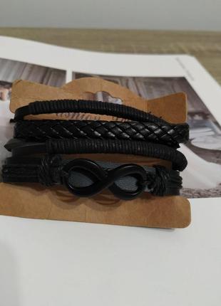 Комплект браслетов бохо черный браслет под кожу с завязками феничка4 фото