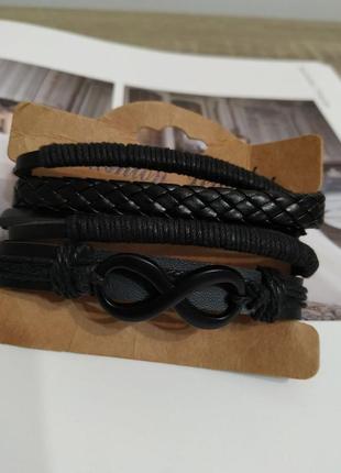 Комплект браслетів бохо чорний браслет під шкіру з зав'язками фенічка