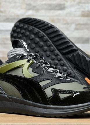 Чоловічі шкіряні кросівки puma rs-x olive5 фото