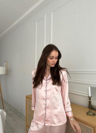 Піжама жіноча шовкова піжама. натуральний шовк. спальний комплект 2-ка (сорочка+штани). домашній комплект зі штанами5 фото
