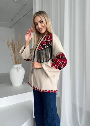 Изысканный жакет женский с вышивкой, вышитый орнамент, вышиванка, накидка с украинским принтом, пиджак8 фото