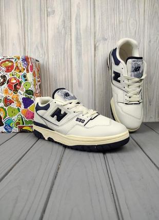 New balance 550 white navy blue6 фото