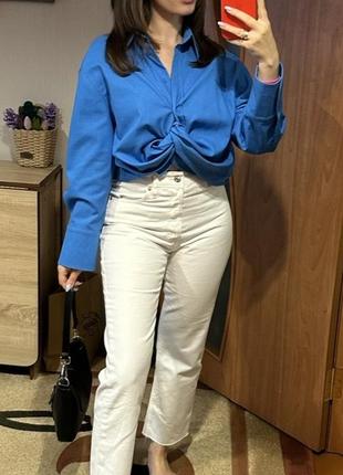 Натуральная льняная синяя рубашка