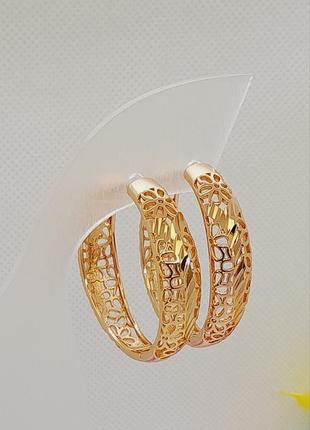 Різьблені сережки кільця-конго,  xp,  18k.  3,6см/8мм