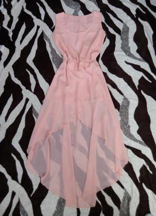 Платье из шифона розовое со шлейфом3 фото