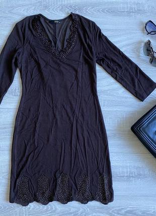 Платье коричневое sogo со стразами и сеткой на спинке новое