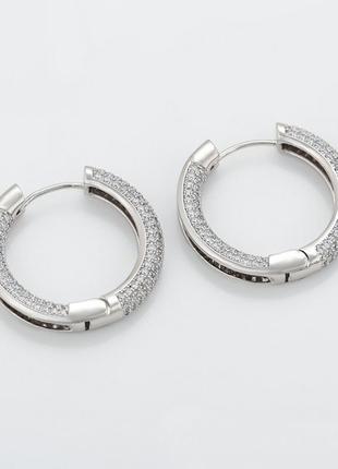 Сережки кільця з білими фіанітами xuping (родій) 3см3 фото