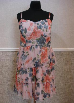 Молодежное шифоновое платье сарафан с открытыми плечами большого размера 20(4xl)