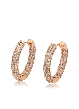 Сережки кільця з білими фіанітами xp, 18k. 3 см