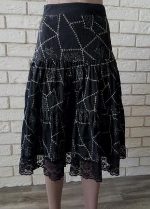 Шикарная детская юбка на девочку, подростковая пышная  юбка с вышивкой и кружевом .s