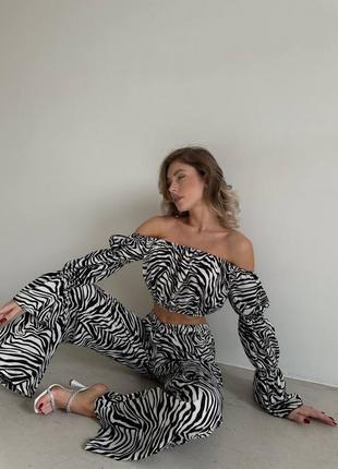 Костюм принт зебра 💕 костюм двойка брюки и топ 🫧 женский костюм топ и прямые брюки 💕 костюм софт