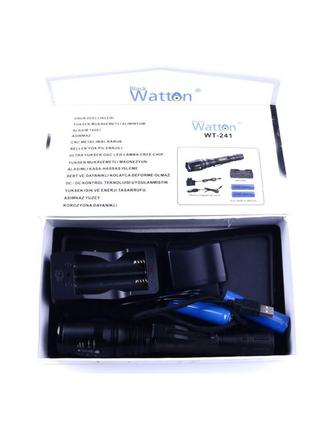 Тактический светодиодный аккумуляторный фонарь watton wt-241, ручной фонарик в...