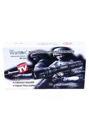 Тактический светодиодный аккумуляторный фонарь watton wt-241, ручной фонарик в...