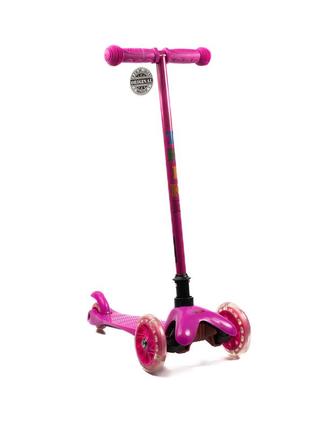 Самокат дитячий триколісний itrike mini bb 3-013-5-p зі світними колесами, рожевий4 фото