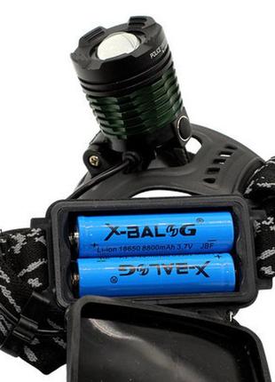 Ліхтарик на голову "x-balog bl 2188b-t6", чорний/зелений світлодіодний ліхтар налобний акумуляторний (st)3 фото