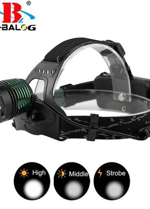Ліхтарик на голову "x-balog bl 2188b-t6", чорний/зелений світлодіодний ліхтар налобний акумуляторний (st)2 фото