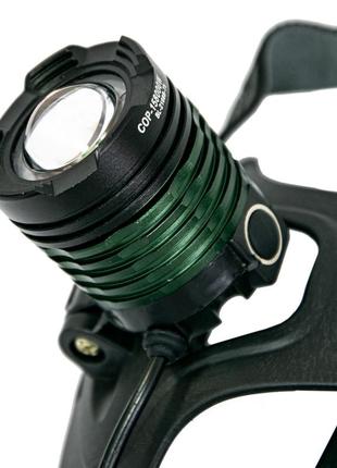Ліхтарик на голову "x-balog bl 2188b-t6", чорний/зелений світлодіодний ліхтар налобний акумуляторний (st)9 фото