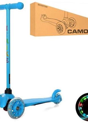 Самокат дитячий триколісний itrike mini bb 3-013-5-bl зі світними колесами, блакитний2 фото