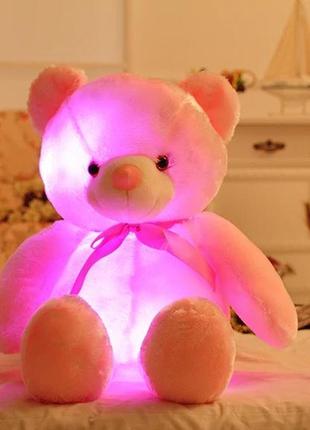 Светящиеся плюшевые мишки. милые мягкие игрушки медвежата, со светодиодной подсветкой 50см розовые1 фото