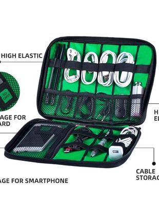 Органайзер для дротів і заряджань салатовий, дорожня сумка органайзер для кабелів і дрібниць 18х25 см (st)2 фото