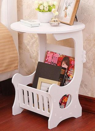 Компактный круглый прикроватный столик (белый 36х46 см) маленький журнальный столик в спальню (st)