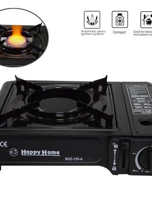Портативна газова плита "happy home bdz-155-a" чорна, плитка газова переносна (плитка газова) (st)