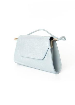 Сумка женская, стильный клатч, маленькая сумочка через плечо, мини сумка из кожзама, голубая2 фото
