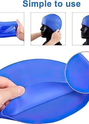 Силиконовая шапочка для плавания синяя silicone swim cap, шапочка для бассейна, плавательная шапочка (st)3 фото