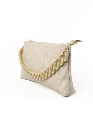 Сумка женская стильная, качественная красивая стеганая сумочка с ручкой-цепочкой, женский клатч, молочный2 фото