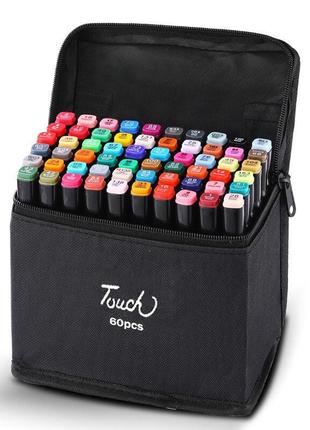 Большой набор скетч маркеров 60 цветов touch raven в черном чехле и блокнот а5 для рисования в подарок!4 фото