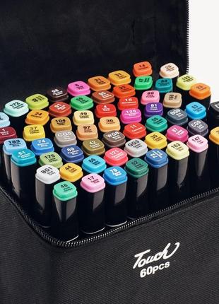 Большой набор скетч маркеров 60 цветов touch raven в черном чехле и блокнот а5 для рисования в подарок!7 фото