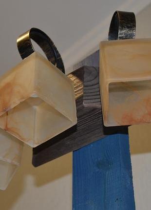 Бра деревянное настенное на 3 плафона6 фото