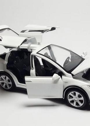 Модель автомобиля tesla x90 1:32. металлическая машинка, инерционная машинка тесла белая2 фото