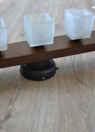 Стельовий світильник з дерева на 3 плафони5 фото