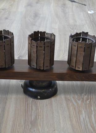 Стельовий світильник з дерева на 3 плафони6 фото