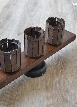 Стельовий світильник з дерева на 3 плафони7 фото