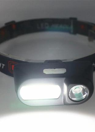 Налобний ліхтар акумуляторний bl-1804a cob+xpe, світлодіодний ліхтарик на голову чорний (налебний мілхтар) (st)6 фото